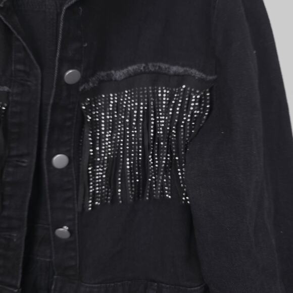 Rhinestone Tassel Raw Hem Long Sleeve Denim Jacket OR Mini Shirt Dress, Medium - Picture 7 of 8